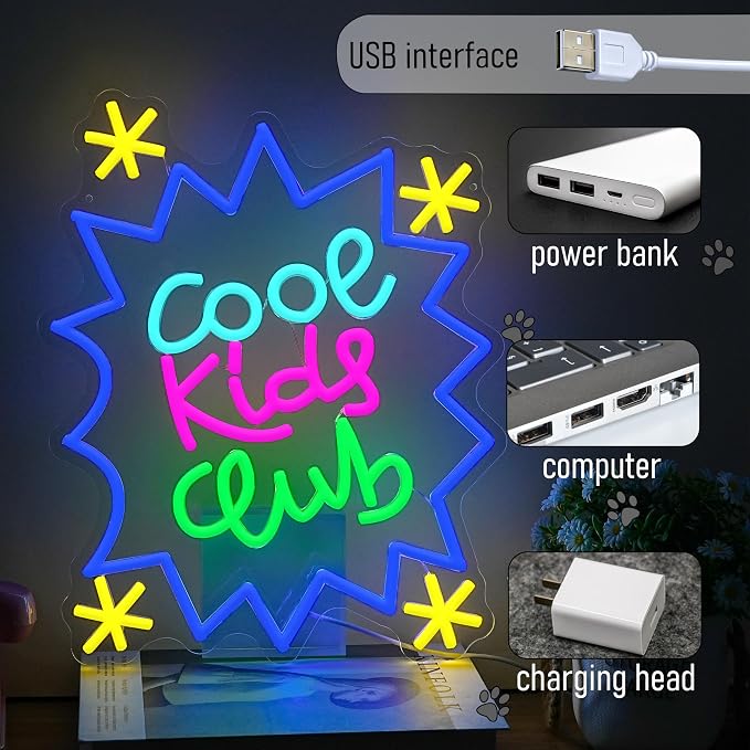 Cool Kids Club Neon Sign for Wall Decor Cool Kids Classroom Neon Light Dimmable Club LED Light Up Sign for Playroom Bedroom Party Classroom Shop Home(15.75 * 12.6In)