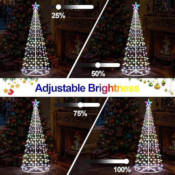 Prelit Christmas Cone Tree with Lights, 5FT 204 LEDs Small Christmas Tree Light with Remote Control, Timer, 11 Lighting Modes, Artificial Outdoor Christmas Tree for Yard Porch Lawn Decorations