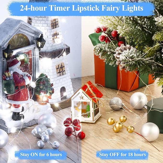 66FT(33×2) Cool White Rechargeable Fairy Lights, 8 Modes Waterproof Copper Wire String Lights with Timer for Bedroom Christmas Wedding Centerpiece Decor