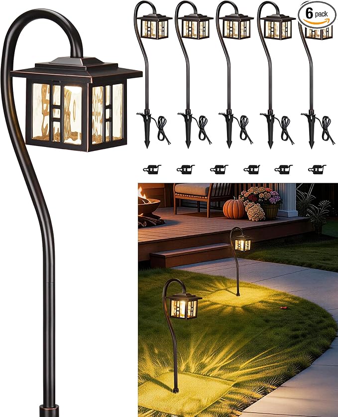 LITFIT Low Voltage Landscape Lighting, 6-Pack LED Pathway Lights Outdoor | 12V 3W 185LM 3000K Oil-rubbed Bronze Yard Lights with Connector, Aluminum Wired Landscape Lights for Walkway Garden Path