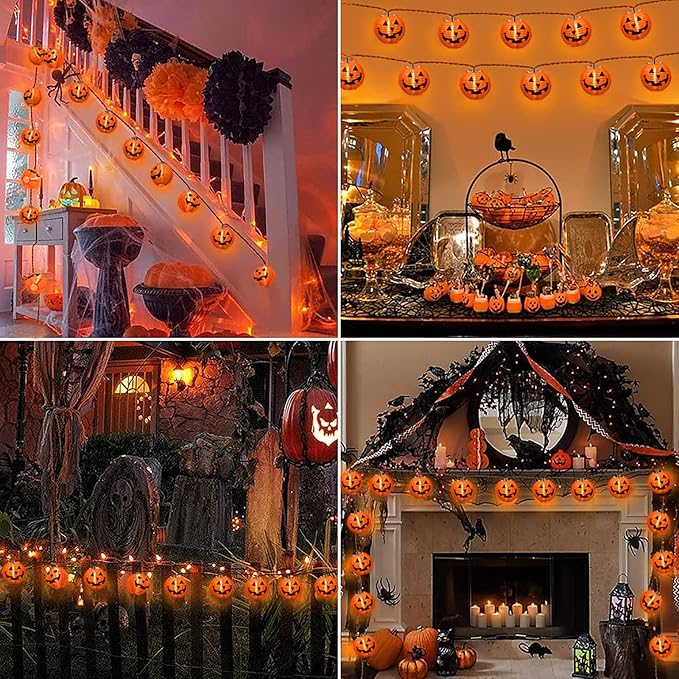 Abeja Halloween Pumpkin Lantern String Lights, 8.5Ft Jack O Lanterns Pumpkin String Lights with10 Orange Pumpkin Lanterns, Outdoor Holiday Lantern Lights for Halloween Party Patio Indoor Outdoor