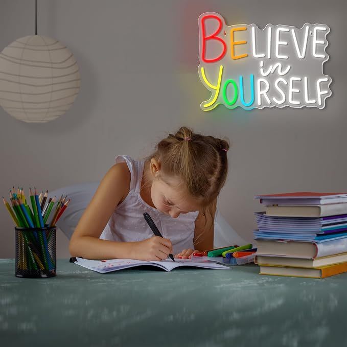 Believe in Yourself Neon Sign for Wall Decor Dimmable Inspiring Quote Neon Sign for Classroom Bar Club Bedroom Hotel Pub Cafe Wedding Office Decoration Birthday Party Gifts USB Powered