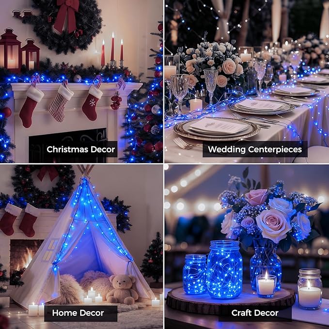 litogo 20 Pack 7FT 20 LED Fairy Lights Battery Operated, 3 Lighting Modes, Bulk Mini Twinkle String Lights Waterproof Silver Wire for Weddings Mason Jars Party Christmas Decorations-Blue