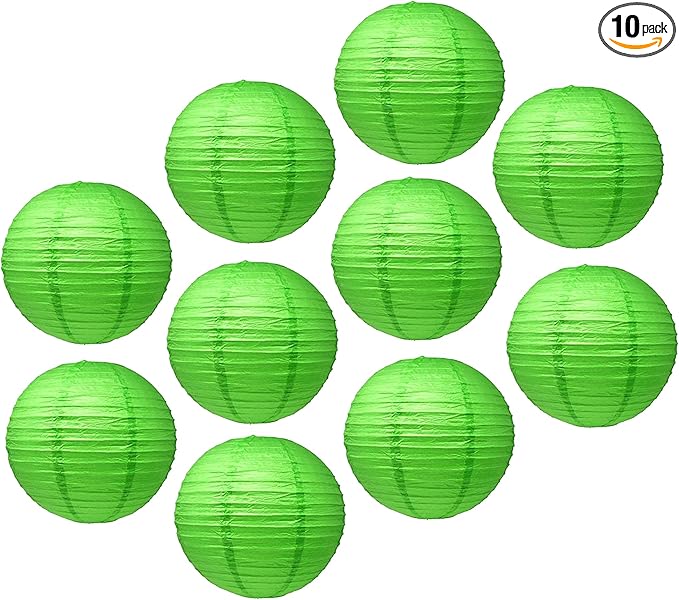 Mudra Crafts Green Paper Lanterns Wedding Party Decorations - 12 in 10 Round Hanging Ceiling Lanterns, 10 Pack, Decorative Lamp Shades