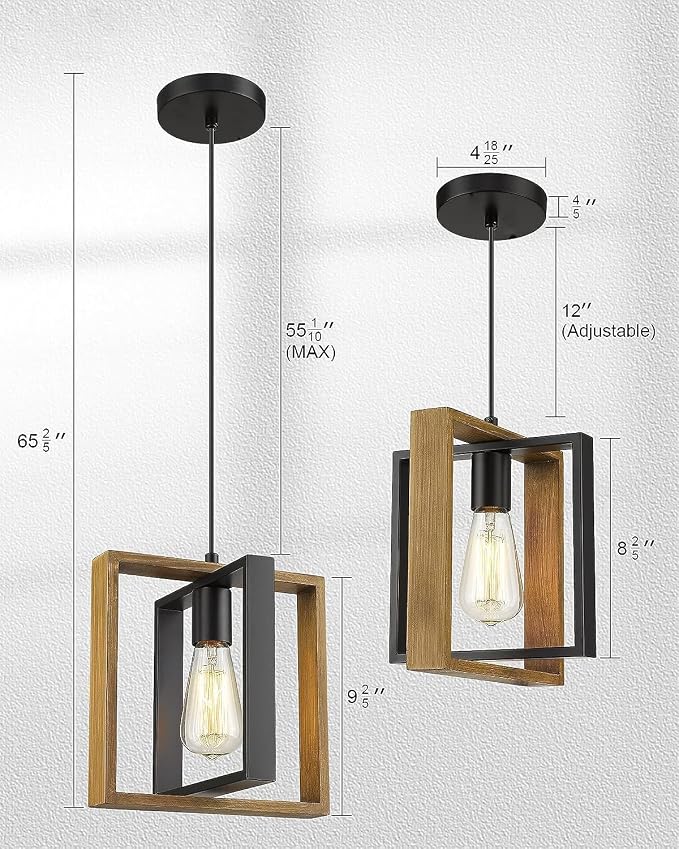 Farmhouse Pendant Light Fixture, Black Pendant Lights for Kitchen Island Industrial Lantern Pendant Light Fixtures with Light Shade, Adjustable Height Hanging Pendant Lighting