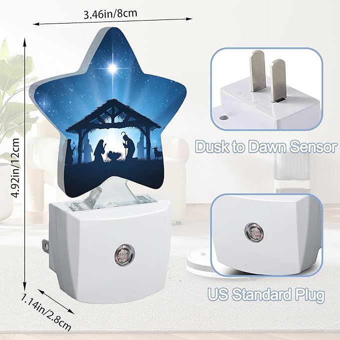 Nativity Scene Dusk to Dawn Star Night Light,Christmas Starry Sky Smart Sensor Nightlight for Bedroom Kitchen Hallway Stairs,Plug-in Energy Efficient Decor Desk Lamp Women Men Gifts