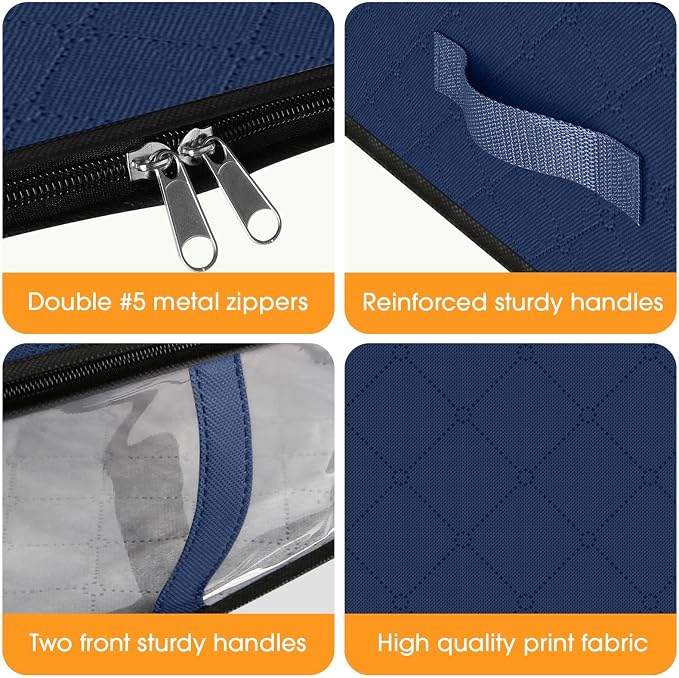 StorageRight Under Bed Storage Bags, 8 Pack, 40L, Blue | Breathable Non-Woven Fabric with a Clear Window and Zippered Top for Clothes, Comforters, Blankets and Seasonal Storage