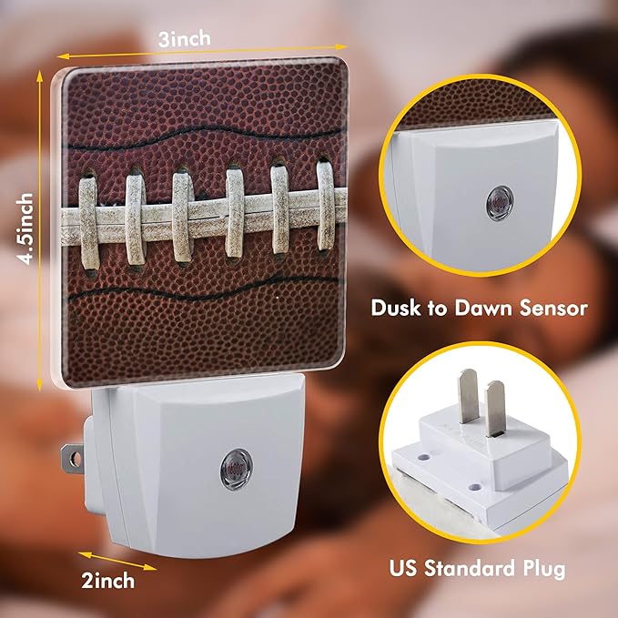 American Football Night Light,Plug into Wall with Dusk to Dawn Light Sensors,LED Nightlights for Bedroom,Bathroom,Kitchen,Hallway,Room Decor for Boys Girls Women Men