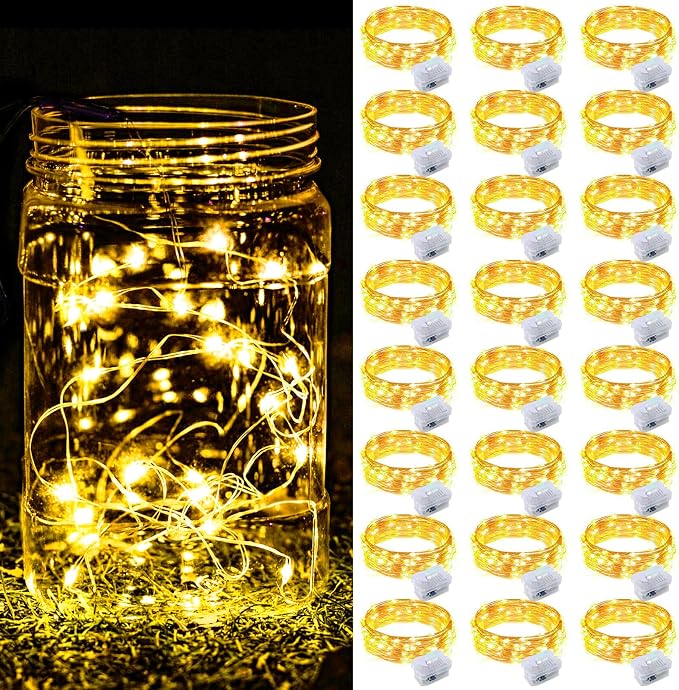 ZGWJ 24 Pack Warm White Fairy Lights, Mini String Lights | Battery Operated 7 FT 20 LED Waterproof 3 Modes for DIY, Parties, Wedding, Halloween, Christmas Decoration