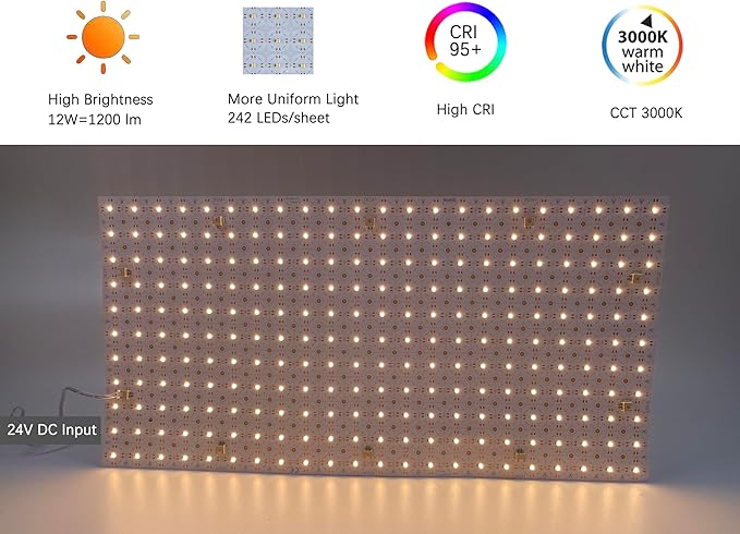 20-Pack LED Backlight Sheet 24V 36W 3000K Warm White, 19.3X9.6 inches Each Unit, Dimmable Flexible LED Panel Sheet for Backlit Translucent Stone/Marble/Onyx/Quartz Countertops Walls