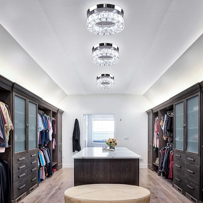 9.8" Crystal Flush Mount Ceiling Light Fixtures LED Round Mini Chandelier Light Fixture Ceiling Lamp for Kitchen Hallway Foyer 15 W 6000K