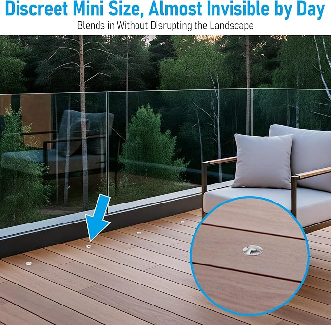 LEONLITE 24-Pack 3000K Recessed Low Voltage LED Deck Light, Triple Beam | 1.3 Inch Mini Flush Mount, 12-24V AC/DC, 1W, 75° Clover Glow, IP67, Stainless Steel, for Patio Pathway Stair Deck