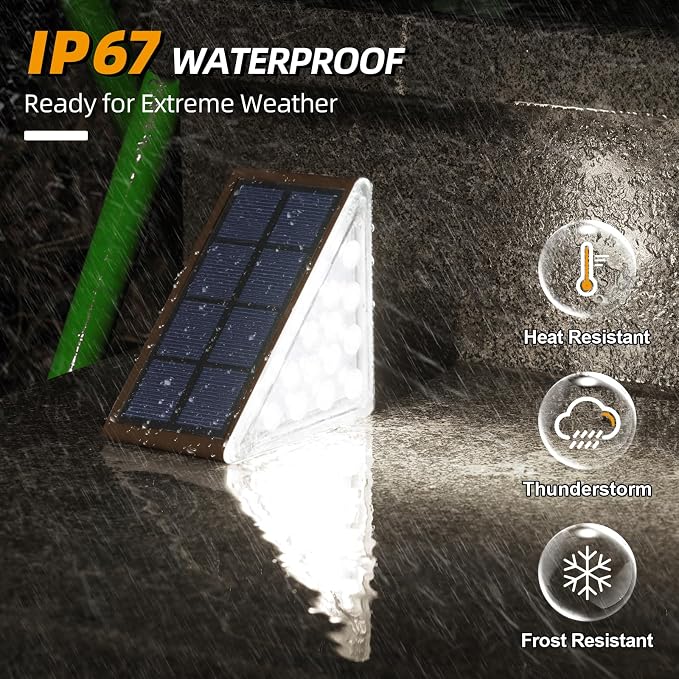 Solar Stair Lights,Cool White Outdoor Step Lights IP67 Waterproof Auto On Off, Outdoor Stair Lights for Steps,Stair,Patio,Yard,Porch,Front Door,Sidewalk,Deck Decor（Brown, 24 Pack）