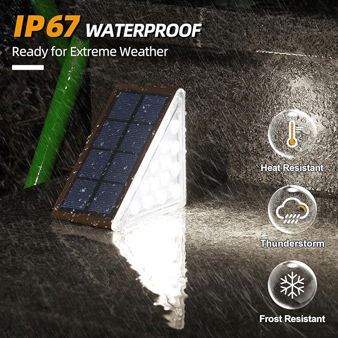 Solar Stair Lights,Cool White Outdoor Step Lights IP67 Waterproof Auto On Off, Outdoor Stair Lights for Steps,Stair,Patio,Yard,Porch,Front Door,Sidewalk,Deck Decor（Brown, 16 Pack）