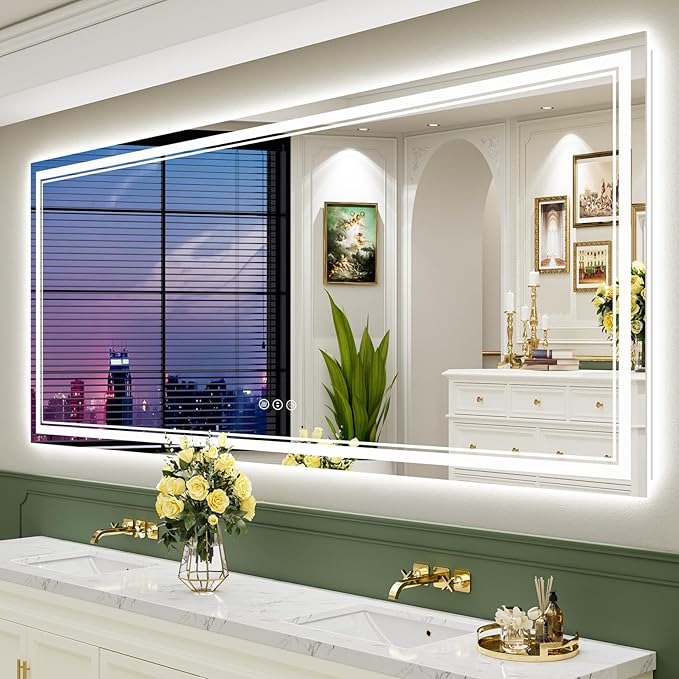 88x38 LED Bathroom Mirror, Backlit & Front Lit Lighted Mirror | Anti-Fog Vanity Mirror with Lights, 3 Color Dimmable, Memory, Shatterproof, Tempered Glass, CRI95, UL Listed, Wall Mounted