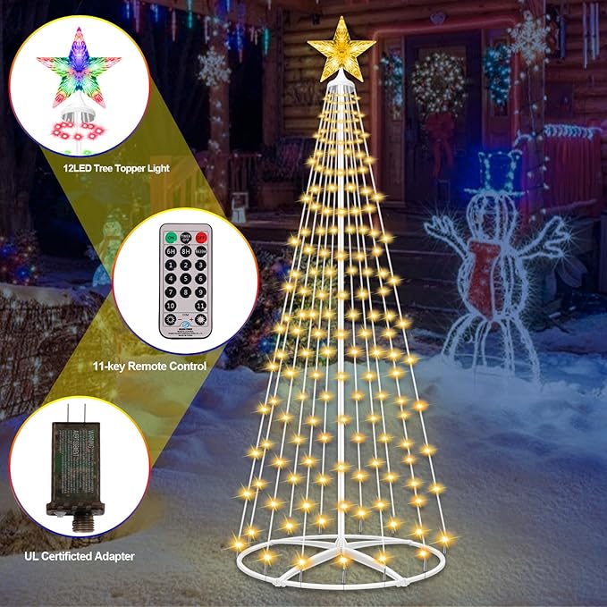 4FT Prelit Christmas Cone Tree with Lights, 156LEDs Small Christmas Tree Light with Remote Control, Timer, 11 Lighting Modes, Artificial Outdoor Christmas Tree for Yard Porch Lawn Decorations
