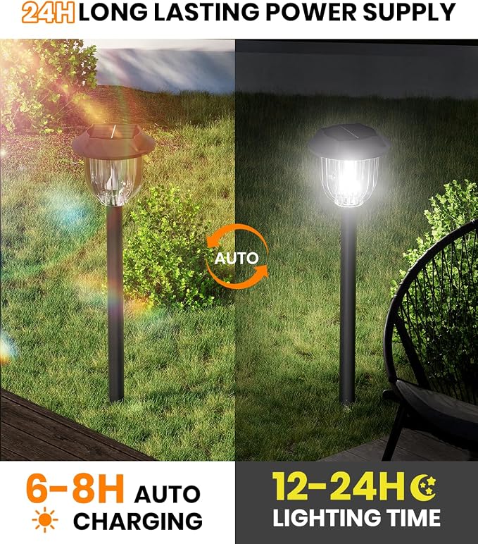 AOSEA Bright 10 Pack Solar Lights Outdoor Waterproof IP65,LED Sola Pathway Lights for Outside,Landscape Path Lighting,Garden Decor for Yard,Patio,Landscape,Walkway,Sidewalk,Driveway,Lawn (Cold White)