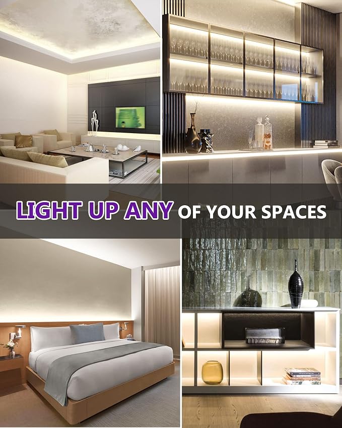 HitLights White COB LED Strip Lights 4000K, 16.4ft 12V Tape, UL Listed | 2640 LEDs, 426 lm/ft, CRI 90+, IP30, High Density, Cuttable, Rope Lighting for Kitchen Cabinets, Power Source Not Included