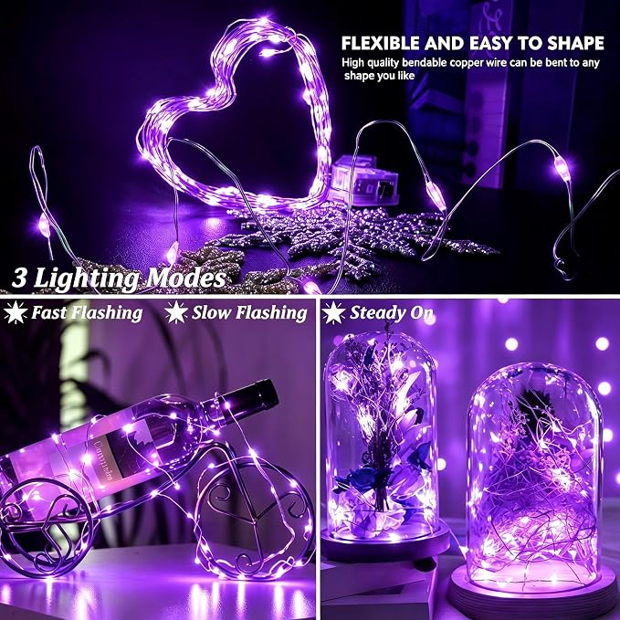 AIKEI 12 Pack LED Fairy Lights Battery Operated, Mini String Lights Waterproof 7ft 20 Led Firefly Starry Lights for Wedding Party Bedroom Garden Christmas Decoration Purple