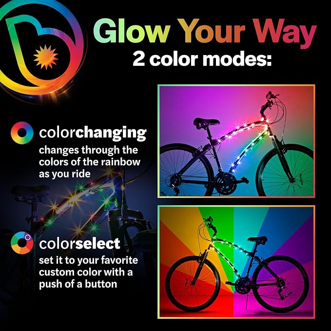 Brightz CosmicBrightz LED Bike Frame Rope Light - 6.5-Foot String Rope - Battery-Powered with On/Off Switch - Ultra Bright Color Keeps Your Ride Fun and Safe for Kids, Teens, & Adults