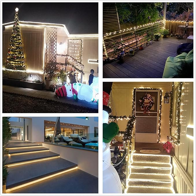 LED Rope Lights, 100ft 110V Waterproof Rope Lights for Outside, Outdoor String Lights, Ideal for Eaves, Backyards Garden, Christmas Decoration(Warm White)