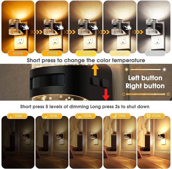 L LOHAS LED Motion Sensor Night Light,5CCT Night Lights Plug into Wall | 2 Pack Color Temperature Change Night-Light,Acrylic Bubble Dimmable Nightlight with Dusk to Dawn Sensor for Bathroom Hallway