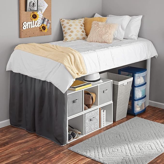 Shreem Linen Dorm Bed Skirt Twin XL, 36 Inch-Drop, 100% Microfiber Extra Long Bedskirt, Dark Grey