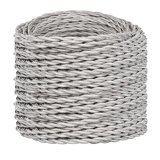 Helunsi 32.8ft Round Cloth Covered Wire,182 Fabric Covered Electrical Cord, 18 Wire Gauge 2-Conductor Rayon Covered Electrical Wire, Vintage Braided Cloth Lamp Cord, DIY Projects (Brown and White)