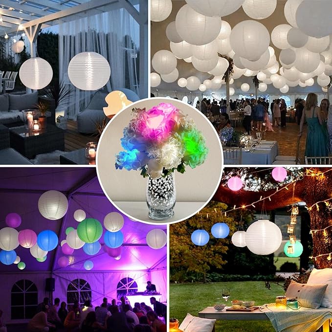 Paper Lantern Lights Battery Operated - Hanging LED Lights with Wire Bright Floral Lighting for Outdoor Indoor Wedding Camping Party Holidays Events Balloon Lanterns Last 36 Hours (White, 12 Pack)