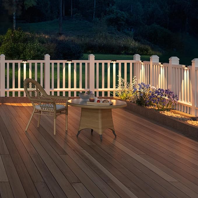VOLISUN Solar Deck Lights 12 Pack, Warm White, Cool White and RGB Color Glow LED Large Size Lamp, IP65 Waterproof Solar Fence Lights Outdoor for Step, Patio, Fence, Railing, Wall, Stairs