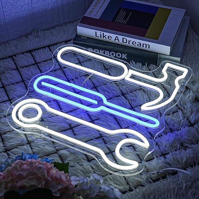 Tool Set Neon Sign Garage Neon Sign for Wall Decor LED Neon Lights for Hardware Shop USB Dimmable Neon Sign for Man Cave Workshop Garages, or Shops 12.9x13.7 Inches