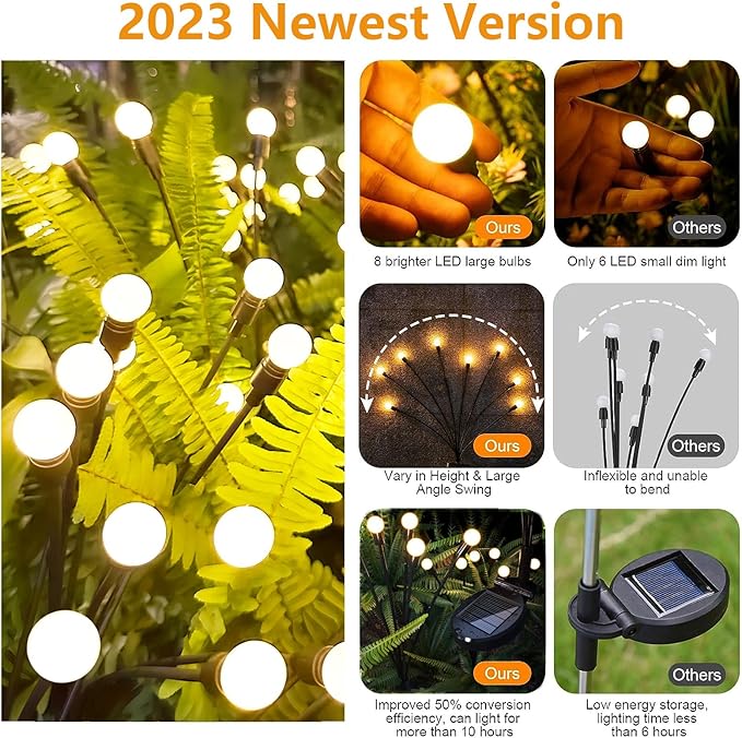 aandz Solar Outdoor Lights for Garden, IP65 Waterproof Solar Lights for Outside, Sway by Wind, 32 LEDs Christmas Decorative Lights for Yard Patio Pathway Decoration, 4 Pack