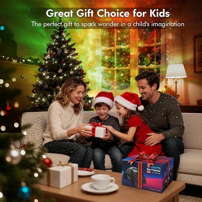 Rossetta Dual Lens Galaxy Projector, Star Projector for Bedroom with 58 Light Effects, Night Light Projector with White Noise & Bluetooth Speaker, Remote Timer, Easter Room Decor Gift for Kids Adults