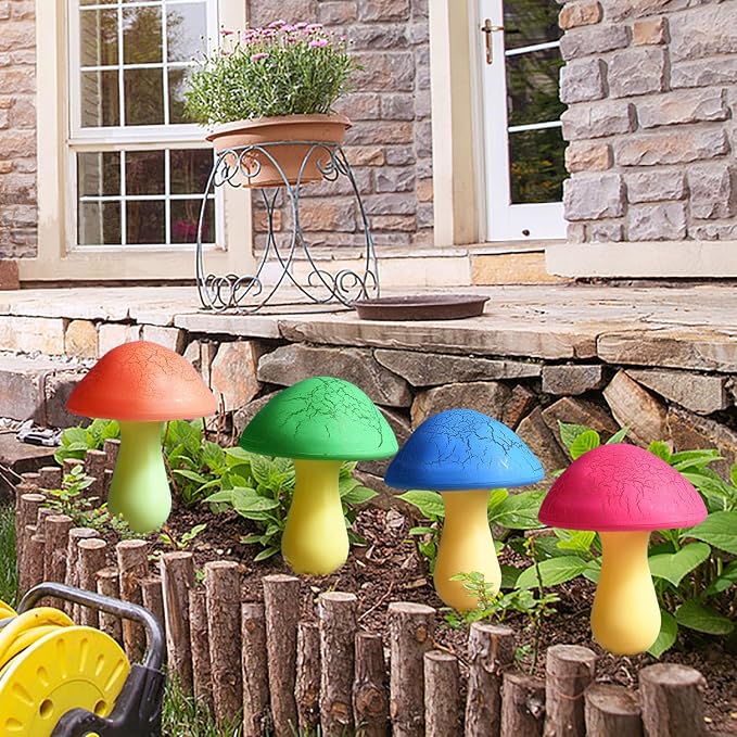 Solar Garden Decor Lights 8 Crack Mushrooms Outdoor Decor Stake Lights, Waterproof Solar Pathway Light Gardening Gifts for Garden Gnomes Backyard Flower Bed Christmas Decorations