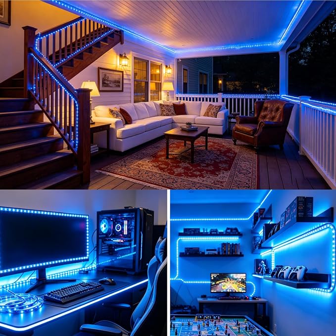 LED Rope Lights, 33Feet Blue Flat Flexible Strip Light, Plug in Novelty Lighting, Connectable and Waterproof for Home Christmas Holiday Garden Patio Party Decoration | Flexible flat design. Connectable. 50,000hr lifespan. Ideal for home, garden, patio,...