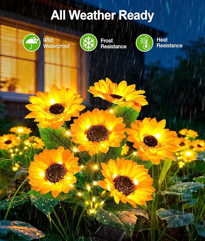 LETMY Solar Lights Outdoor Garden Decor, 4Pack Upgraded Solar Garden Lights with 24 Sunflower Lights, Solar Flowers Outdoor Waterproof IP65 for Garden Flower Bed Yard Decor, Gift for Women Mom Grandma