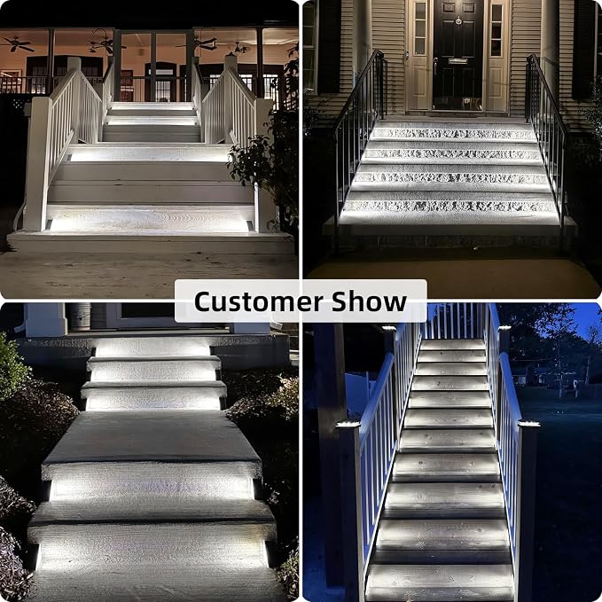 VOLISUN Solar Step Lights Outdoor Waterproof, LED Outdoor Stair Lights | Solar Step Light for Outside, Warm&Cool White Deck Light Decor for Stair,Front Porch and Patio(Gray,12 Pack)