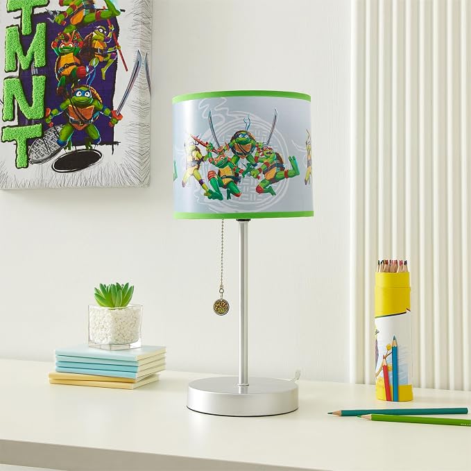 Teenage Mutant Ninja Turtle: Mutant Mayhem Stick Table Kids Lamp with Pull Chain, Themed Printed Decorative Shade