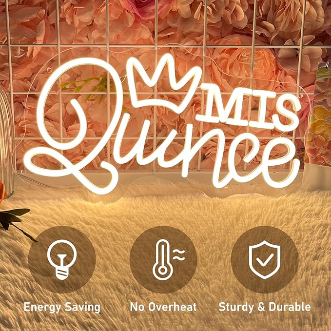 Mis Quince Neon Sign for Wall Decor Dimmable LED Sign Neon Lights for Bedroom Light Decoration for Birthday Party Room Decoration Gift for Girl Kid Lover 40CM*23CM Warm White