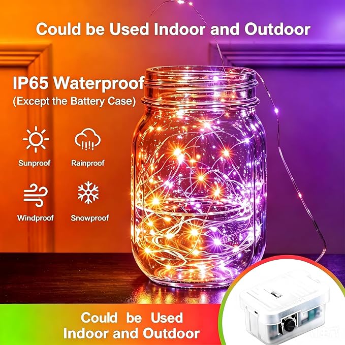 AIKEI 6 Pack LED Fairy Lights Battery Operated, Mini String Lights Waterproof 7ft 20 Led Firefly Starry Lights for Wedding Party Bedroom Garden Christmas Decoration Orange and Purple