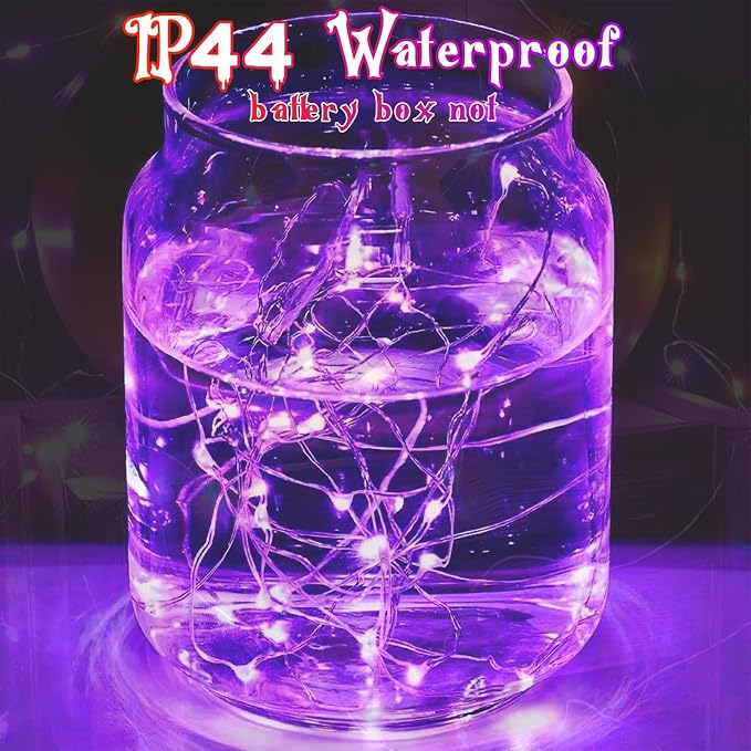 4 Pack Fairy Lights Battery Operated Halloween String Lights Timer Purple | Each 16FT 50 LED, Flexiable Cuttable Waterproof Wire, Fairy String Light Indoor Outdoor for Halloween Haunted Party DIY Decor
