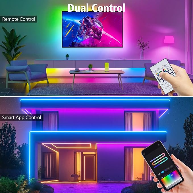 32.8Ft LED Neon Rope Lights, RGB Built in Chip Neon Strip Lights | Waterproof Led Neon Lights with Remote APP Control, Music Sync, 24V IP68 for Bedroom Gaming Room Outdoor