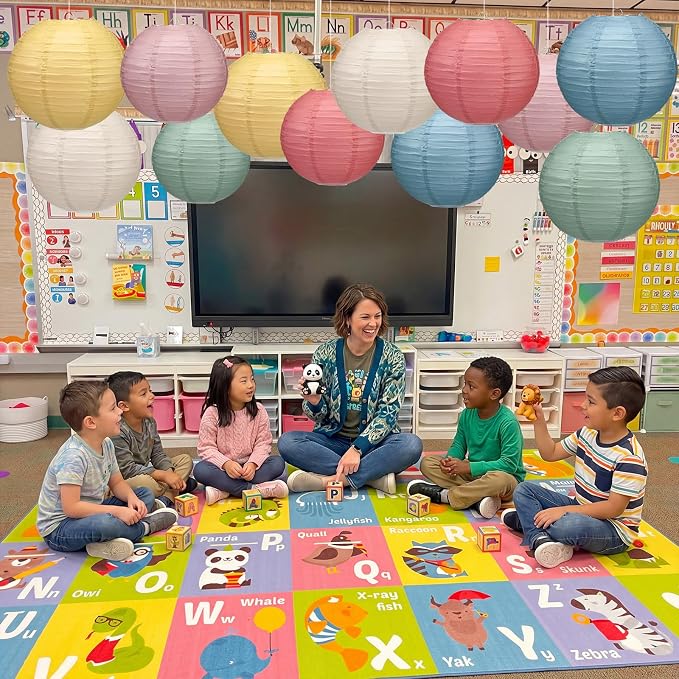 12 Pcs 10 Inch Hanging Paper Lanterns Party Decorations Pastel Spring Classroom Decor for Birthday Back to School Party Decoration for Classrooms Wedding Birthday Ceilings