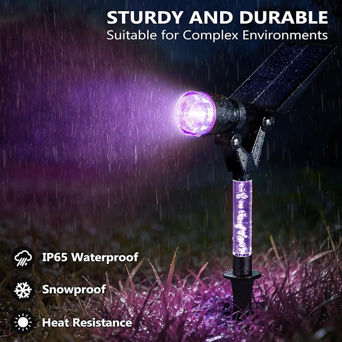 DenicMic Solar Halloween Lights Outdoor Waterproof Purple Lens LED 4 Pack | Adjustable Angel Solar Spot Lights Outdoor for Yard Garden Patio Wall Tree Landscape Spotlights, Acrylic Lighted Pole