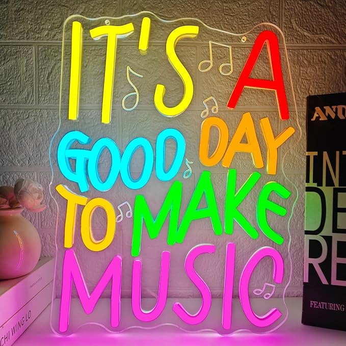 It's A Good Day to Make Music Neon Sign for Wall Decor Music Led Sign Dimmable Teacher Neon Light up Signs for Classroom Musician Room Band Studio Bar Back To School Decor Bedroom House Gifts