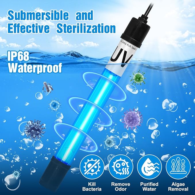 2 Pack Aquarium Light 9W for 75-200 Gallon CTUV-H10F/ P10F Replacement Bulb Submersible Clean Green Lamp for Cloudy Fish Tank Pond Pools Fountains Crystal Clear