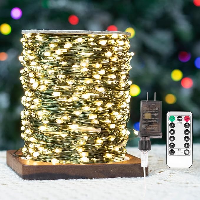 66FT 200LEDs Fairy Lights Plug in,Green Wire,Warm White | Waterproof Led String Lights,8 Modes Remote Twinkle Light for Outdoor Indoor Christmas Wedding Birthday Garden Decorations