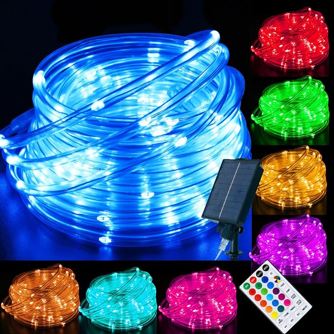 LitHome 33FT 100 LED Solar Rope Lights Outdoor Waterproof with Remote | 18 Colors Changing Halloween Rope Lights for Outside,Solar String Light for Trampoline Railings Tree Garden Christmas Decor