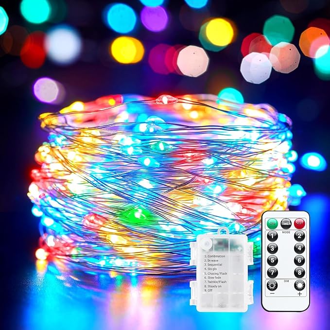 Minetom 33FT 100LED Multicolor Fairy Lights Battery Operated with Remote | Waterproof Twinkle Lights for Bedroom Dorm Patio Tapestry Backyard Garden Party Indoor Christmas Decoration