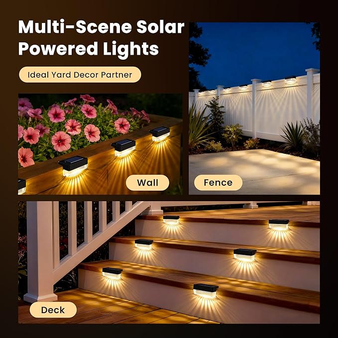 Solar Deck Lights Outdoor 24 Packs, Solar Powered LED Step Lights Waterproof Outdoor for Deck, Step, Fence, Wall, Patio, Yard, Pool, Pathway and Stairs (Warm White)